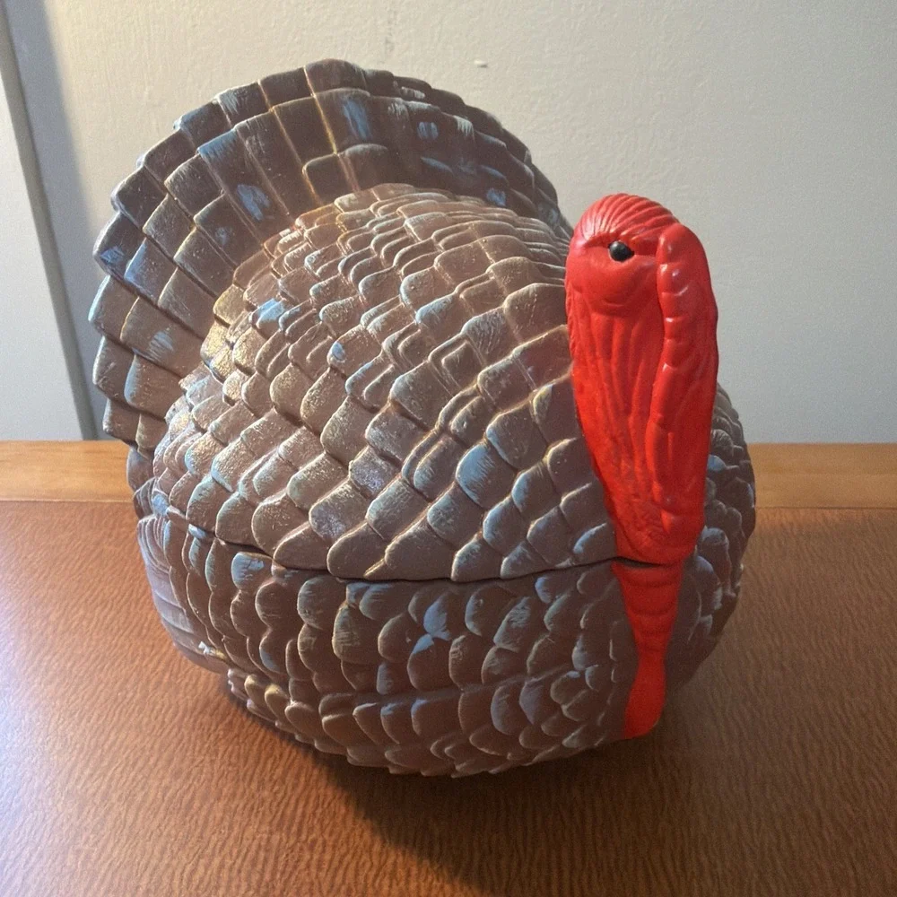 Vtg Hand‎ Painted Ceramic Turkey Candy Cookie Jar 5.5