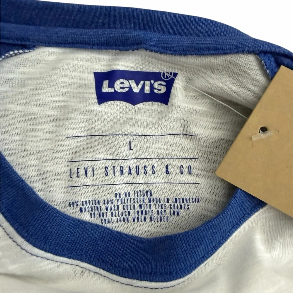 Levi’s Men’s Raglan T-Shirt Size Large White Blue‎ Pocket Tee NWT
