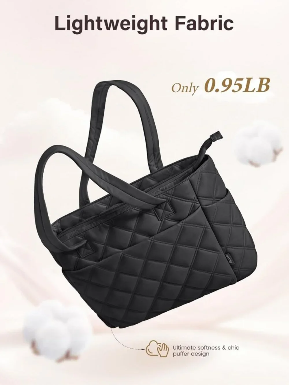 Lightweight Quilted Tote Bag for Women, Puffer Work Bag with Compartments