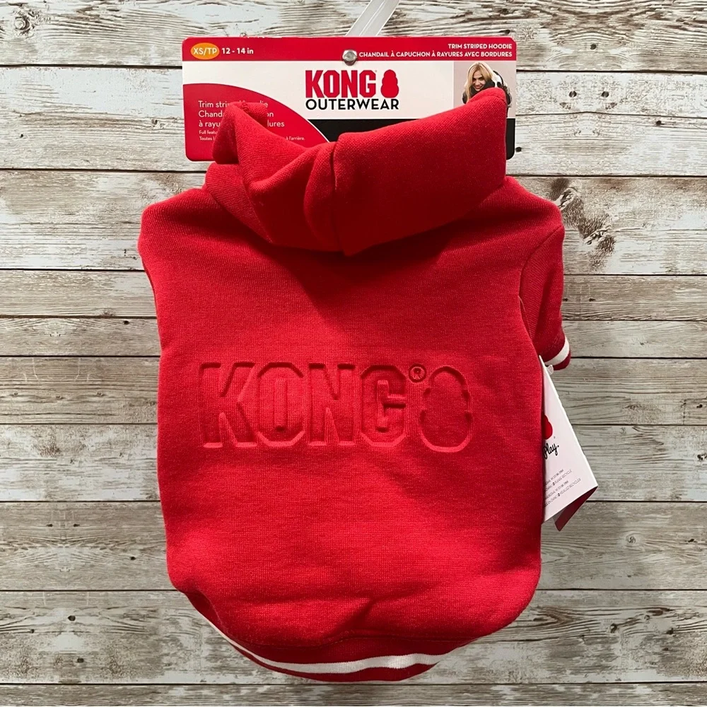 Dog KONG OuterWear Size XS Trim striped Fleece pull over Hoodie Red & White‎
