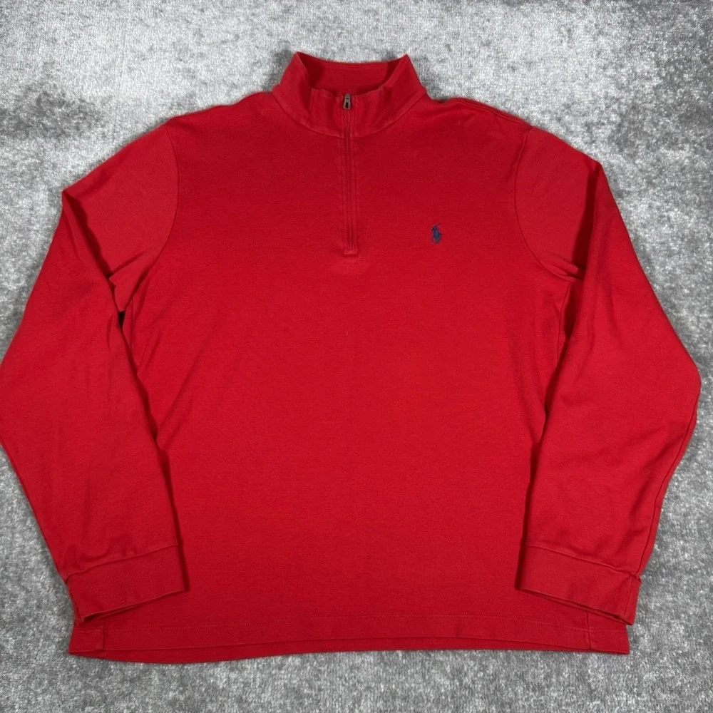 Polo Ralph Lauren Shirt Men's XL Red Long Sleeve 1/4‎ Zip Mock Neck Pima Cotton