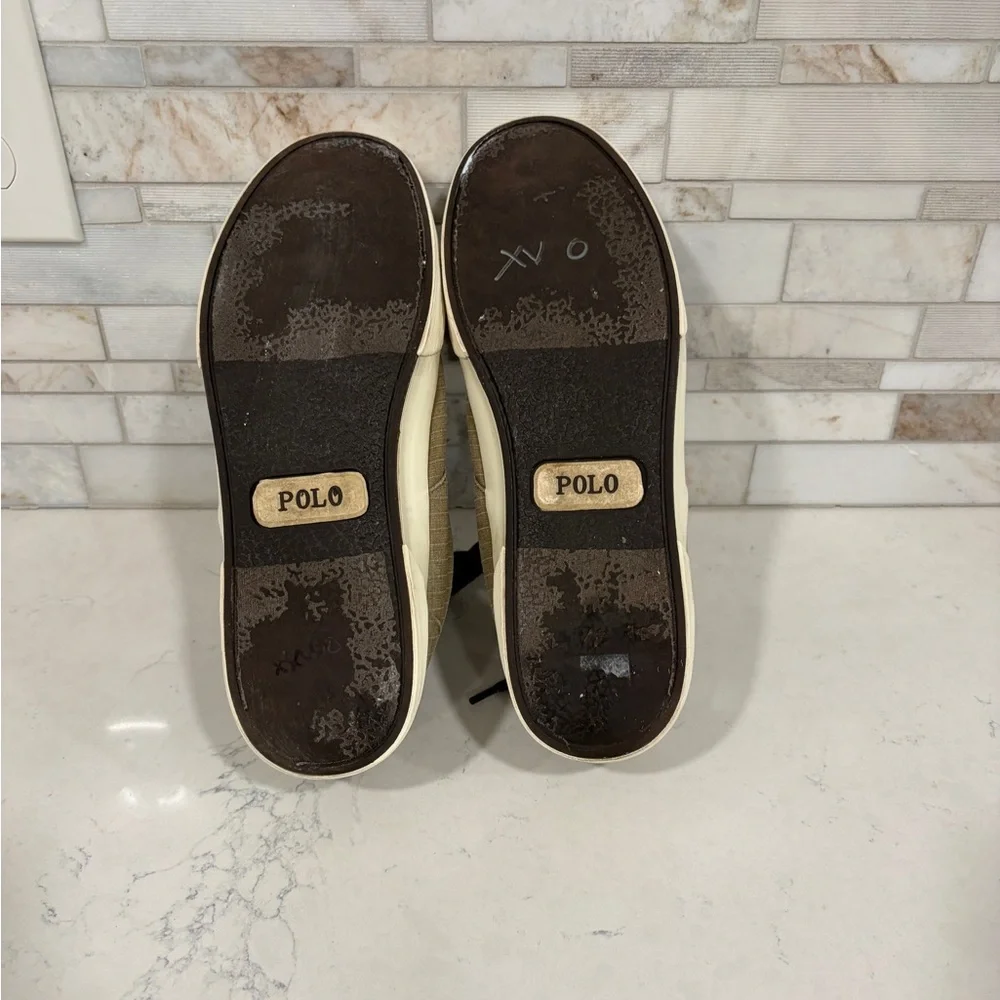 Polo by Ralph Lauren Men's Canvas Brown Tan Sneakers Size 10.5 Padded Insole