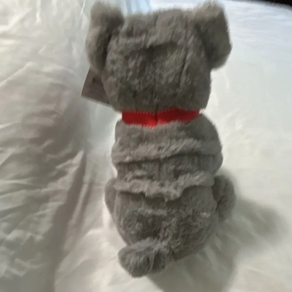 Celebrate Gray Bulldog Plush Doll Red Collar Washable Small 2018 MPN 356345