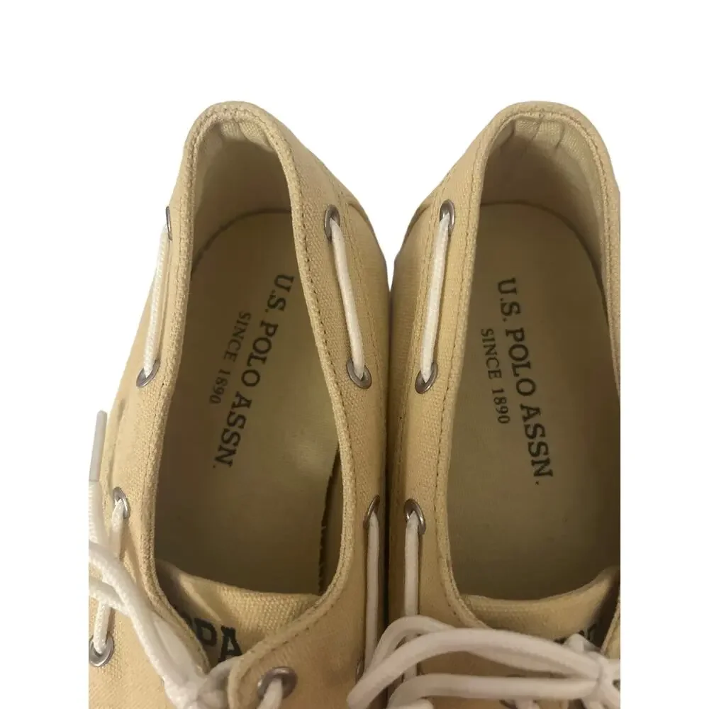 US Polo Assn Mens Canvas Boat Shoes Tan Beige Deck Nautical Old Money‎ Summer