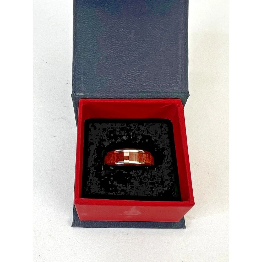 Thorsten Wedding Ring Melia Mahogany Wood‎ Inlaid Titanium Polished 8mm Size 10