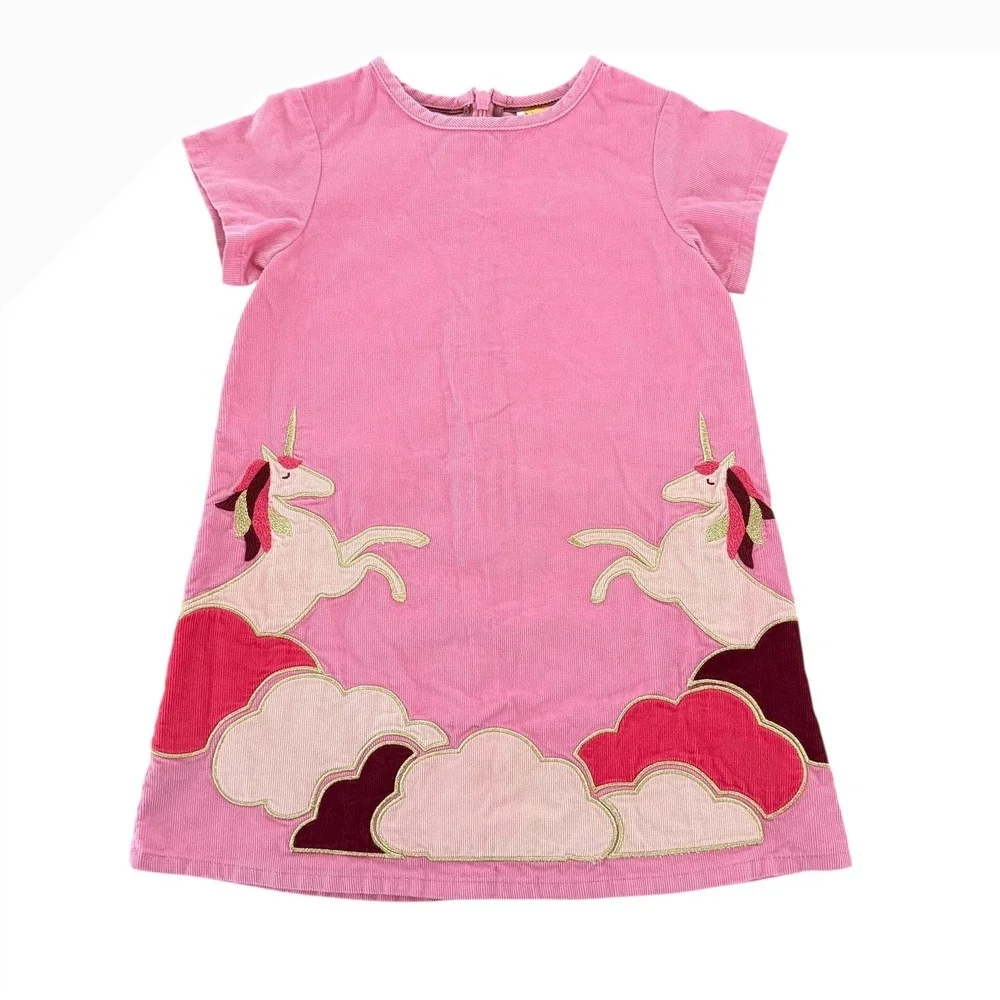 Mini Boden Pink Corduroy‎ Unicorn Cloud Applique Dress Kids Size 2-3Y 98cm