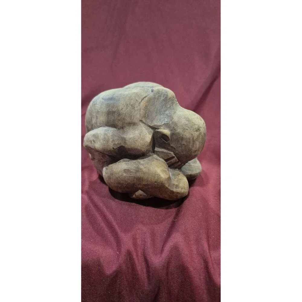 Hand Carved Weeping Buddha Orang Malu Wood Sculpture Yogi Figure 4x4.5 Vintage