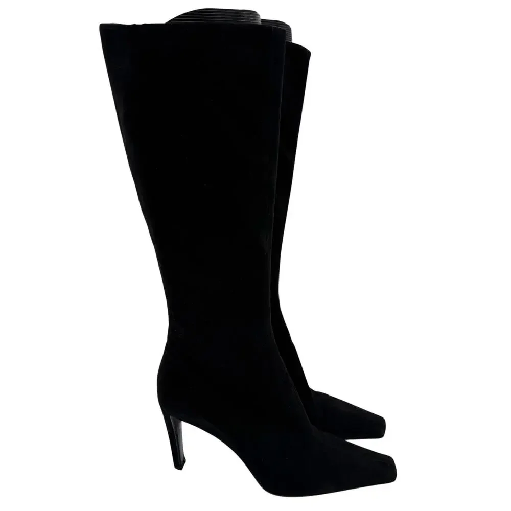Prada Vintage Black Elegant Suede Leather Minimalist Tall Chic Boots IT 40