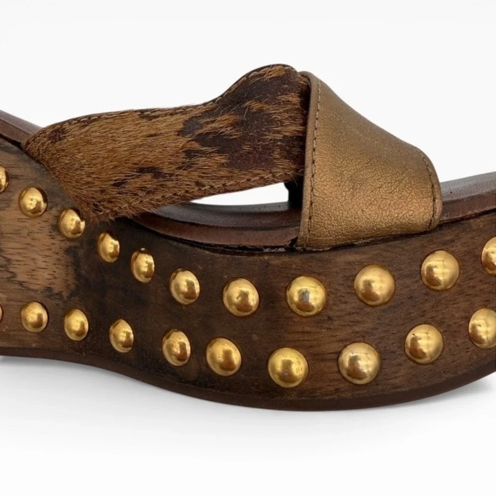 Carlos by Carlos Santana Gravity 6M Studded Wood Platform Wedge‎ Slide Sandals