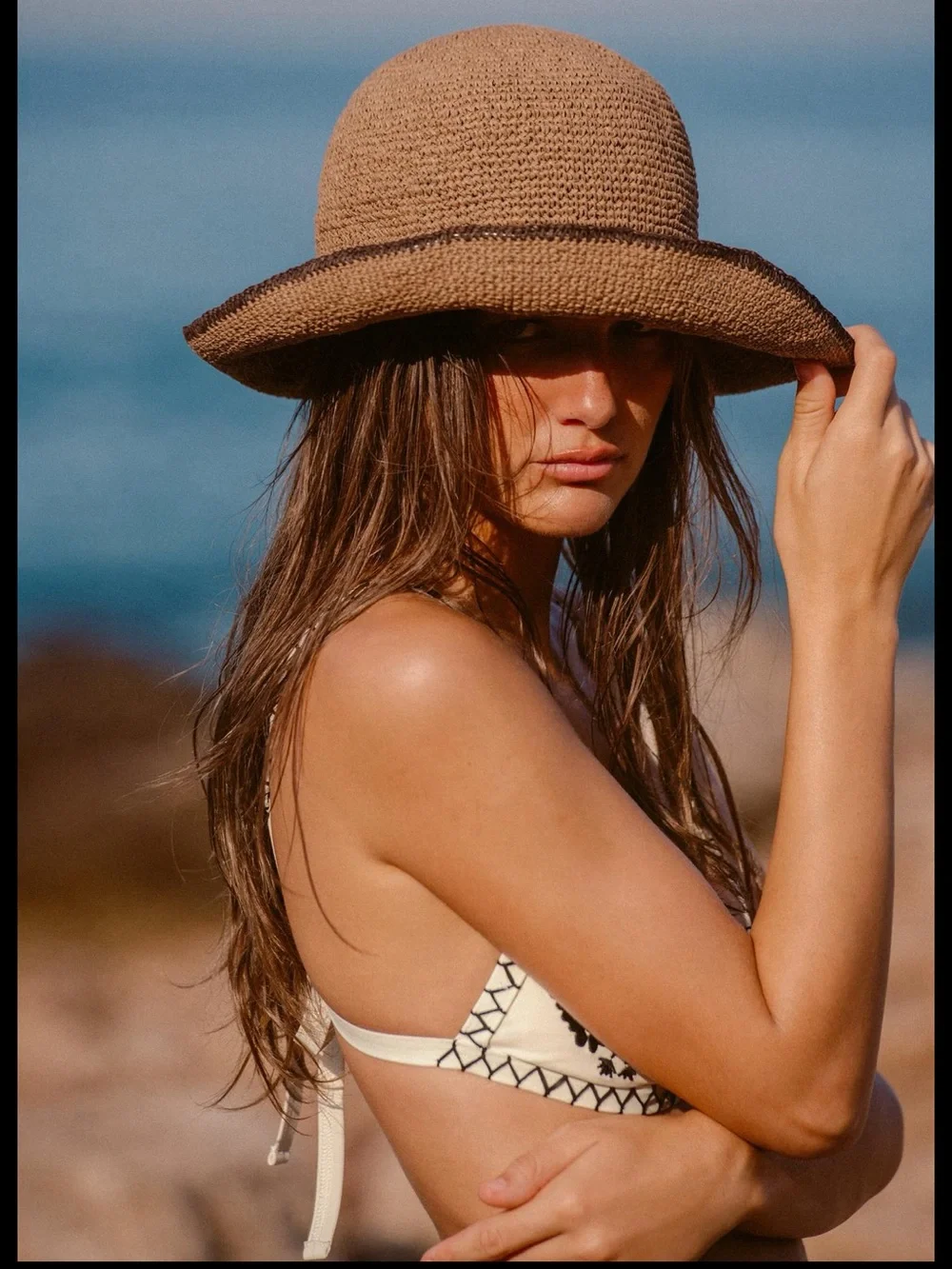 Zara contrast trim Braided bucket hat