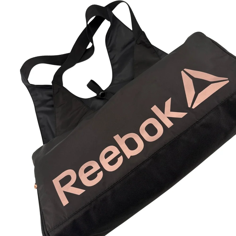 Reebok Women's Training Gym Bag Tote Travel Black Rose‎ Gold Logo Zip Closure