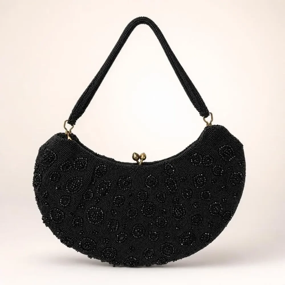 Vintage Hand Beaded in Belgium Black Bag by Josef Small Bag