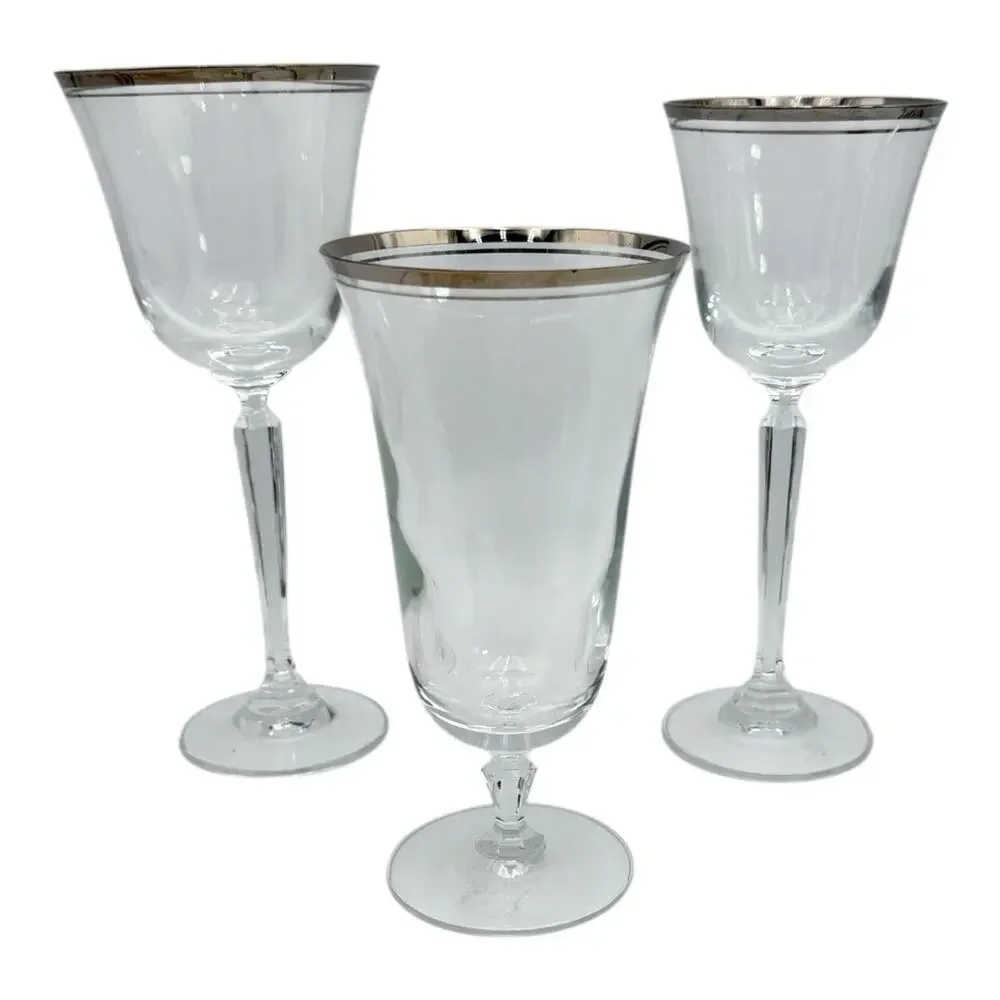 Mikasa Briarcliffe Crystal Stemware Silver Band Iced Tea Wine Glass Water Goblet