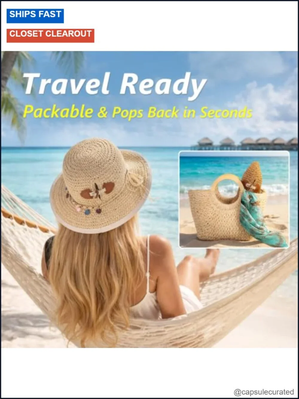 Hand-Crocheted Ponytail Straw Sun Hat UPF 50+ with Cooling Sweatband