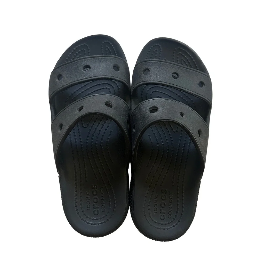 Crocs Classic Sandal Black Two Strap Slide Shoes Jibbitz Ready Size M4 W6