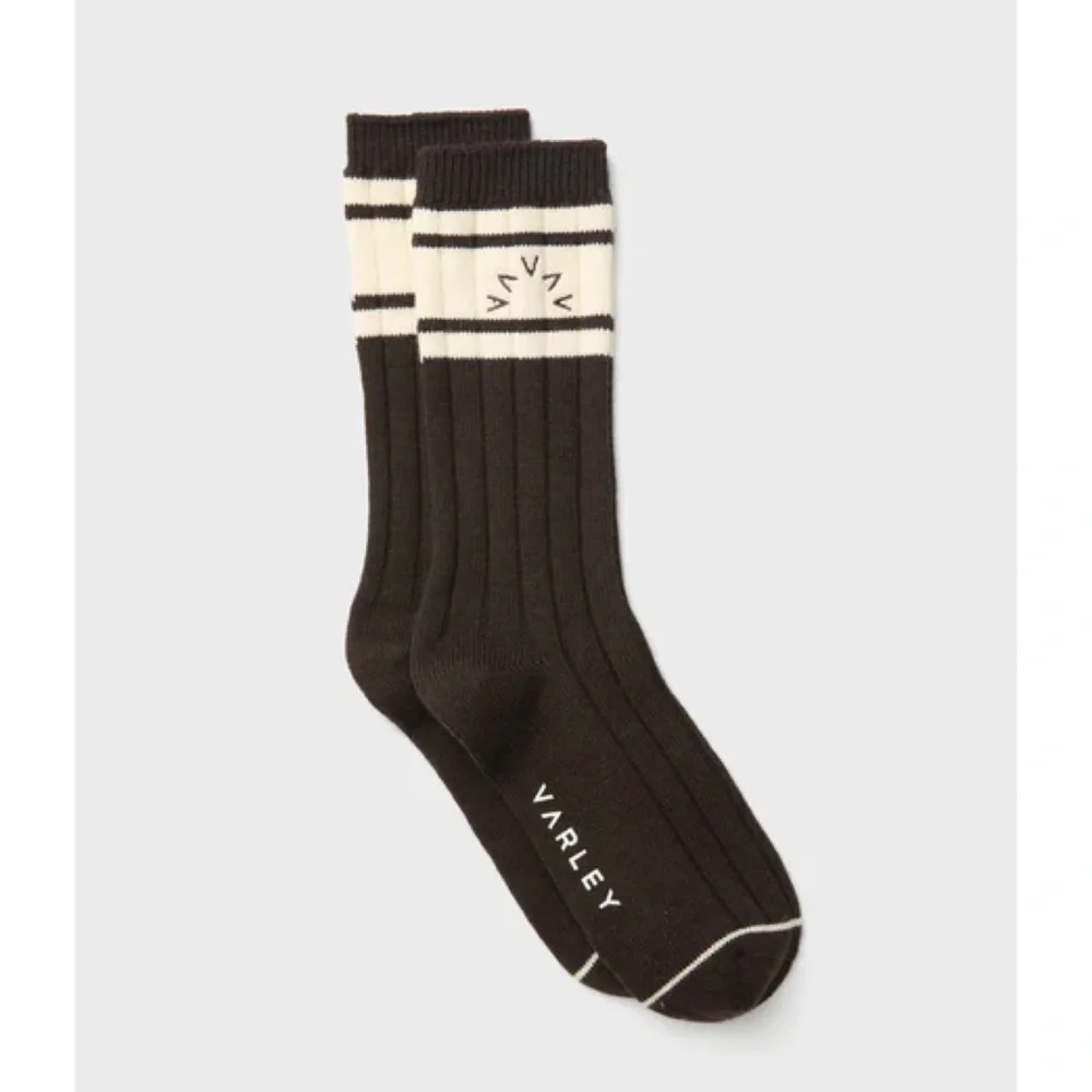 NEW VARLEY Coffee Bean Malissa Plush Wide Rib Sock BrownOff White Cashmere