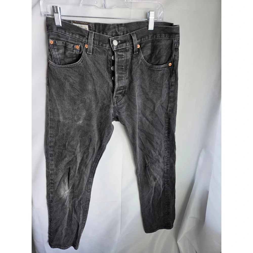 Levis 501 Straight Leg Jeans Mens  Washed Black Denim Button Fly
