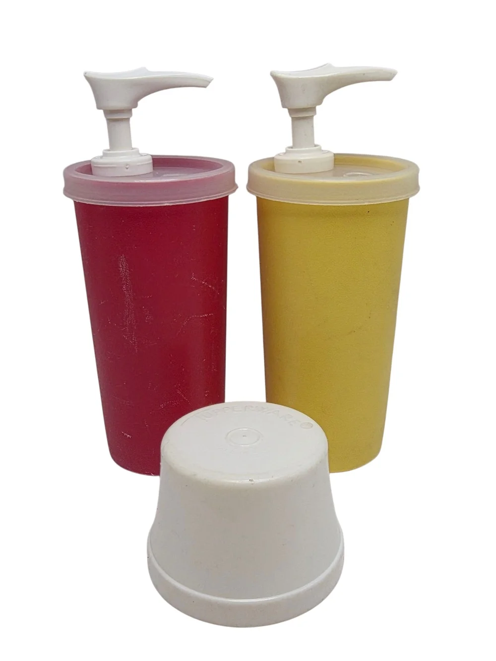 Vintage Tupperware Ketchup and Mustard Pump Dispenser 1329 w/ Lid & Pumps