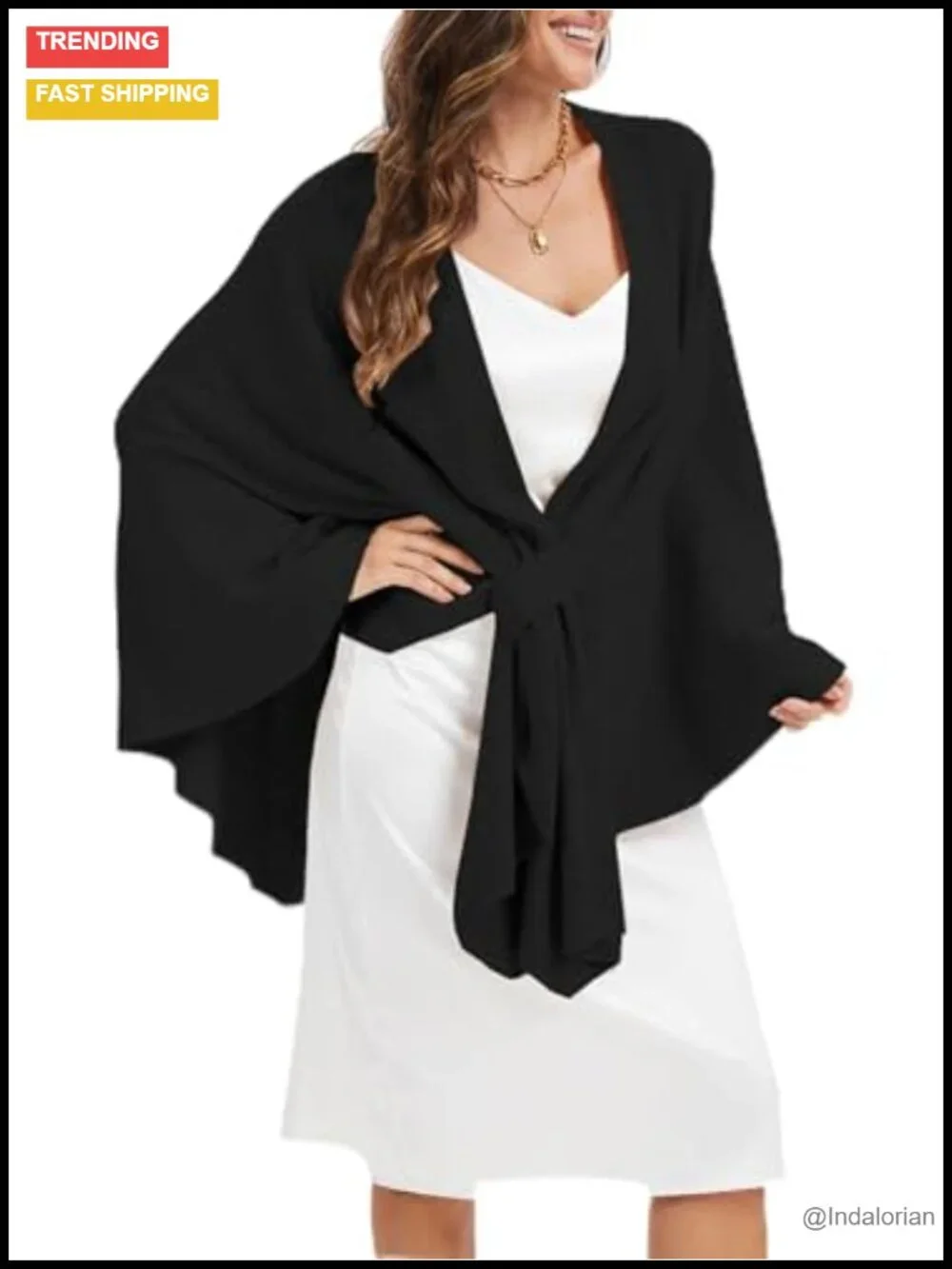Elegant Poncho Sweater Wrap Cross Front Shawl for Fall Winter Evening