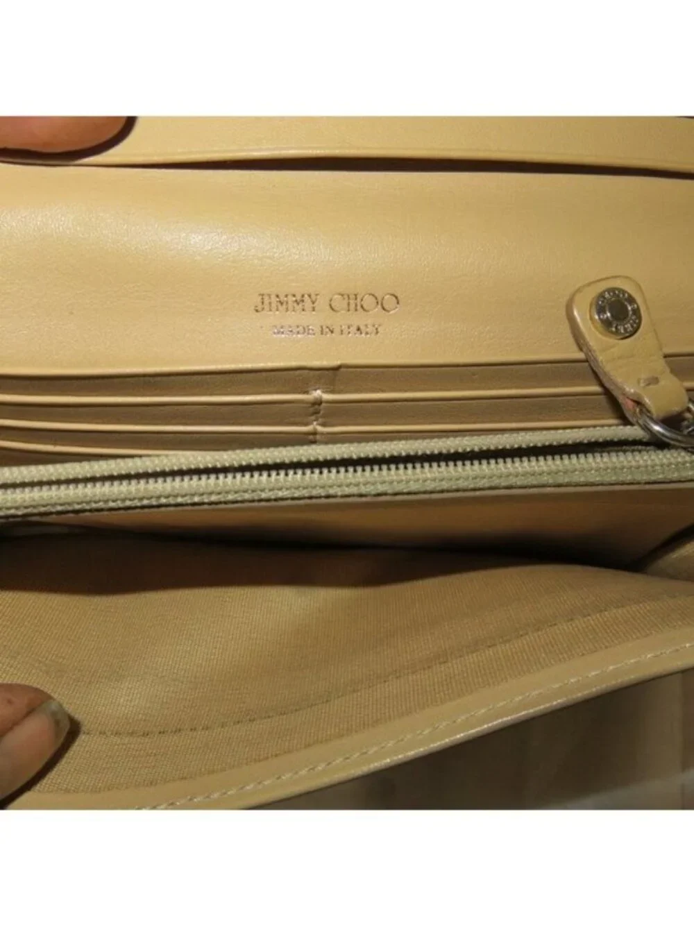 Jimmy Choo Gold Snakeskin Long Bifold Wallet Gold Tone Hardware