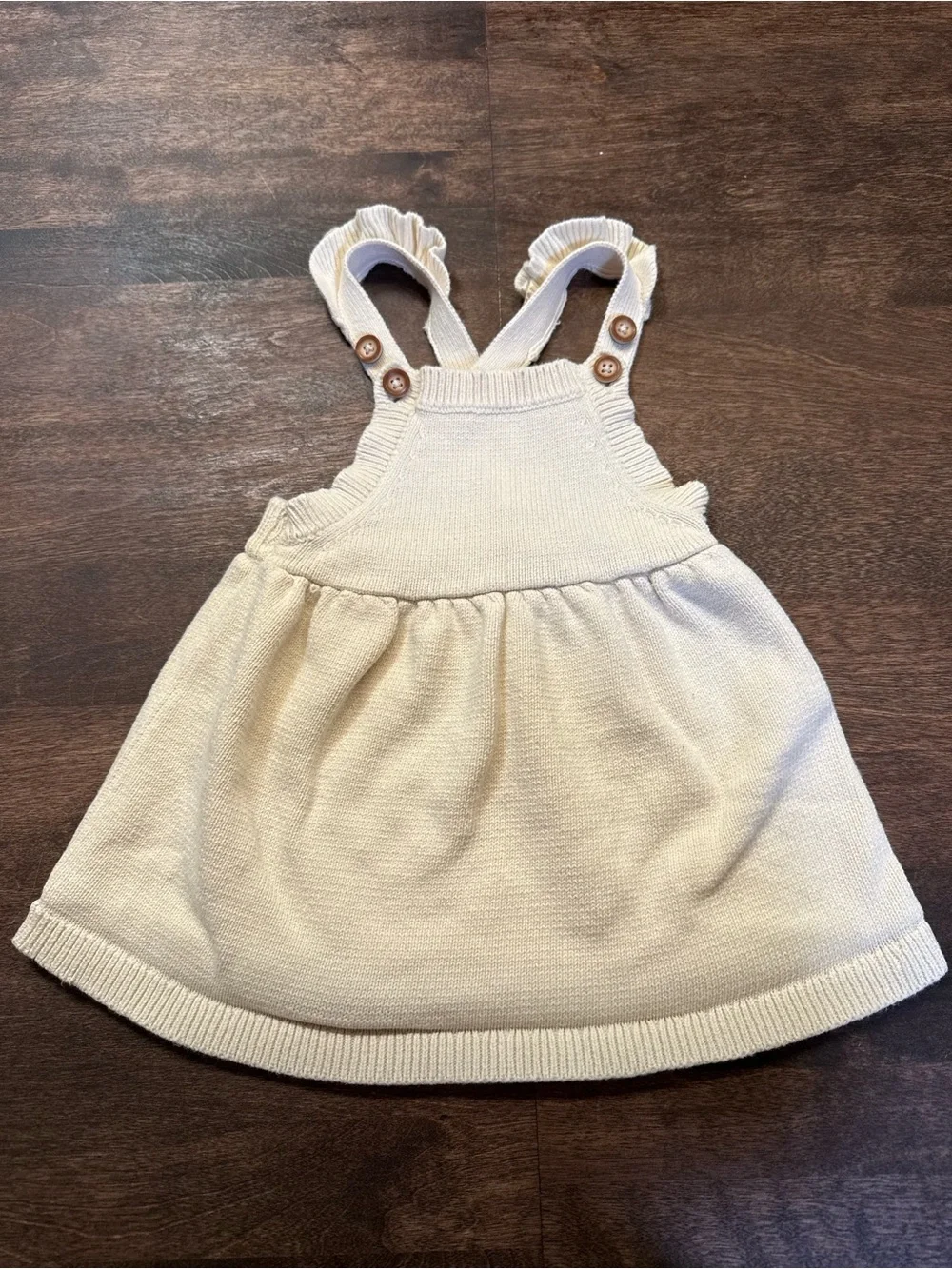 Carter's Cream Knit Pinafore Dress with Button Straps