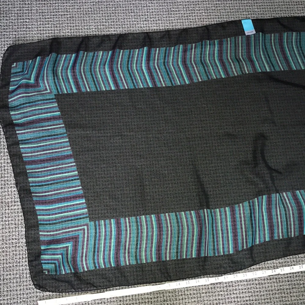 Sheer Black Scarf with Teal & Purple Stripe‎ Border