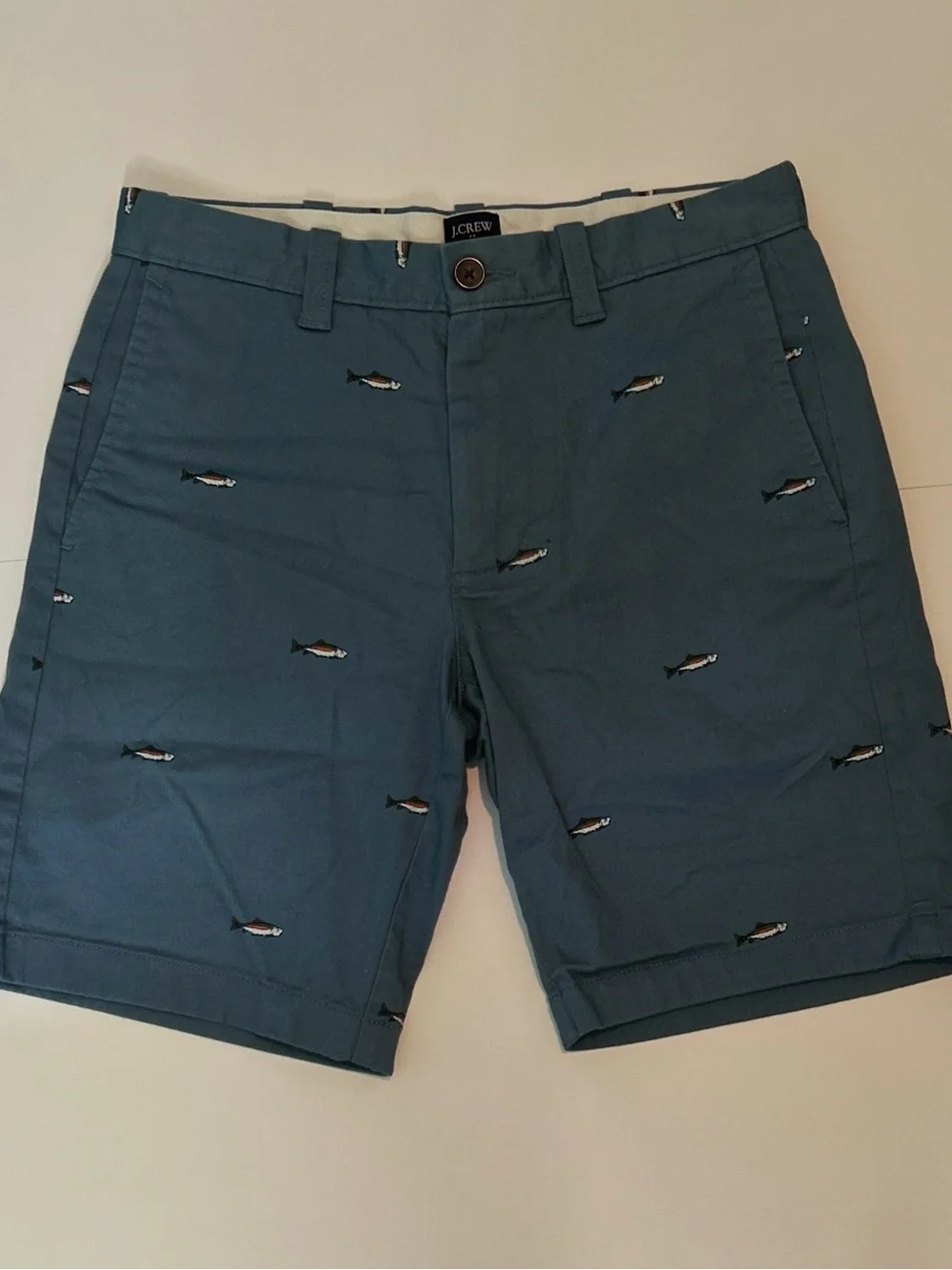 J. Crew Men's Teal Embroidered Fish Chino Shorts
