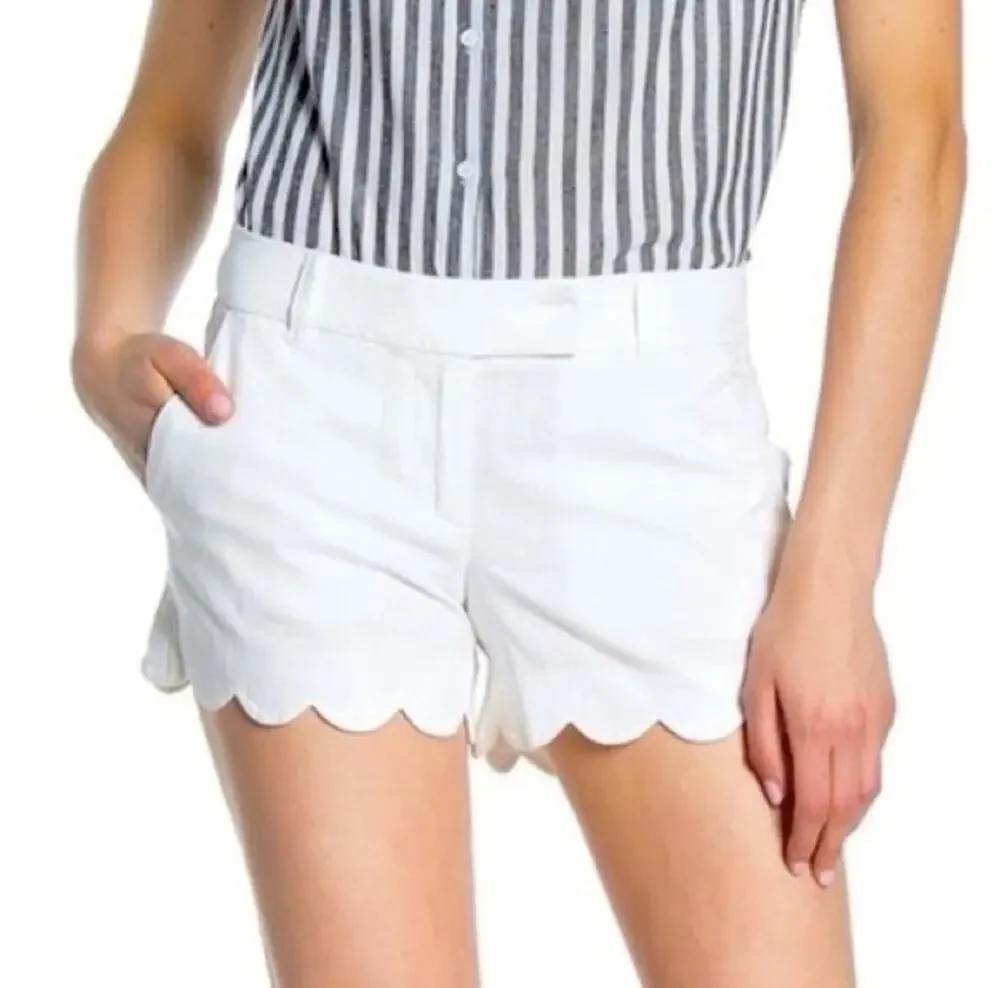 J. Crew Shorts White Scalloped Hem Cotton Stretch Womens 16 Summer Preppy Tennis