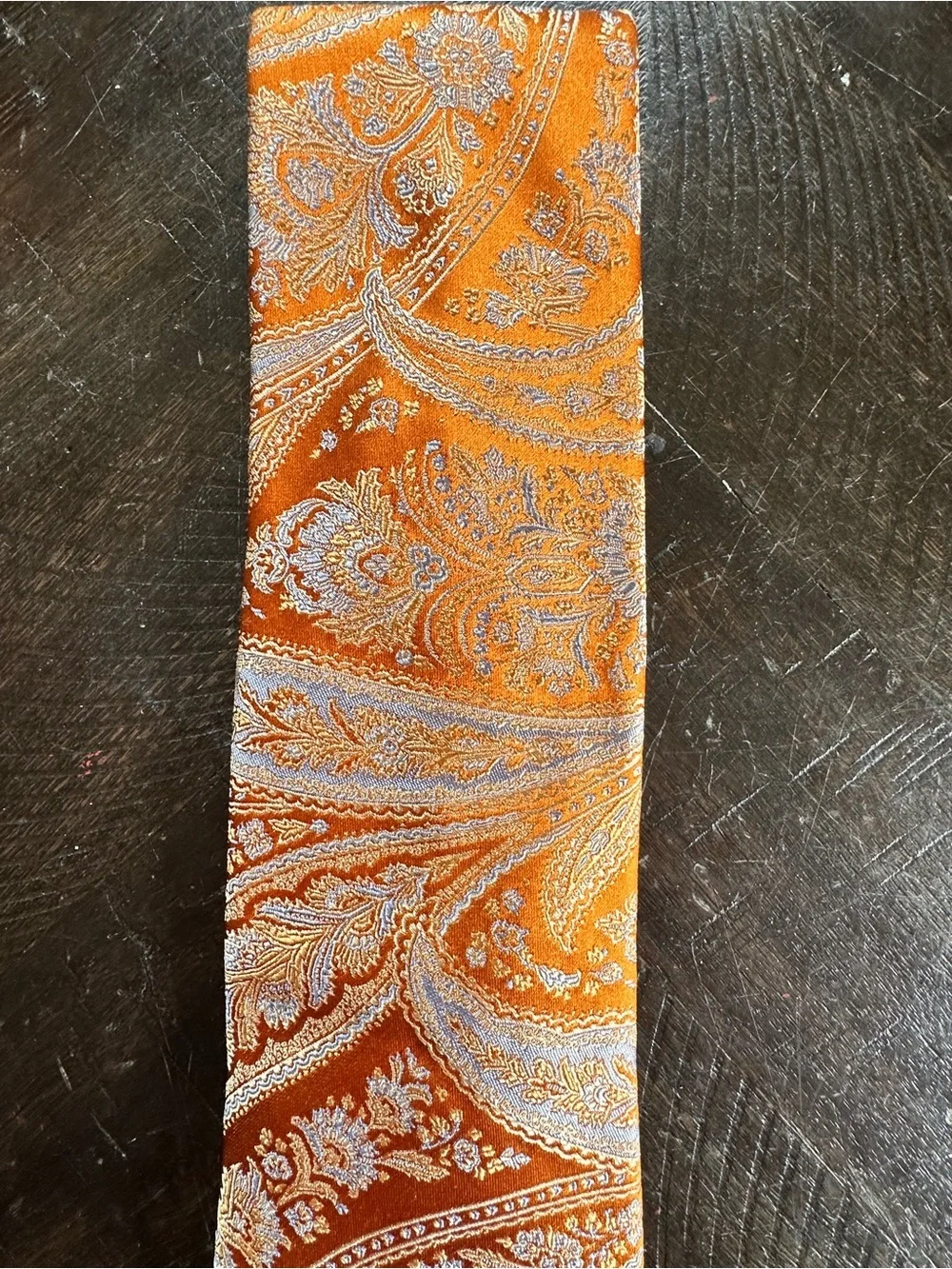 Ike Behar Men's Orange Paisley Silk Tie | Handmade USA Vintage