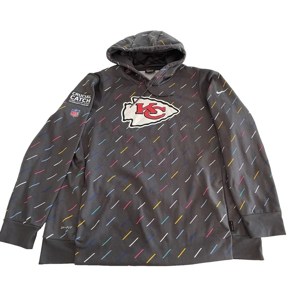 Nike Kansas City Chiefs Crucial Catch Hoodie Dri-Fit Gray Cancer Awareness Sz XL