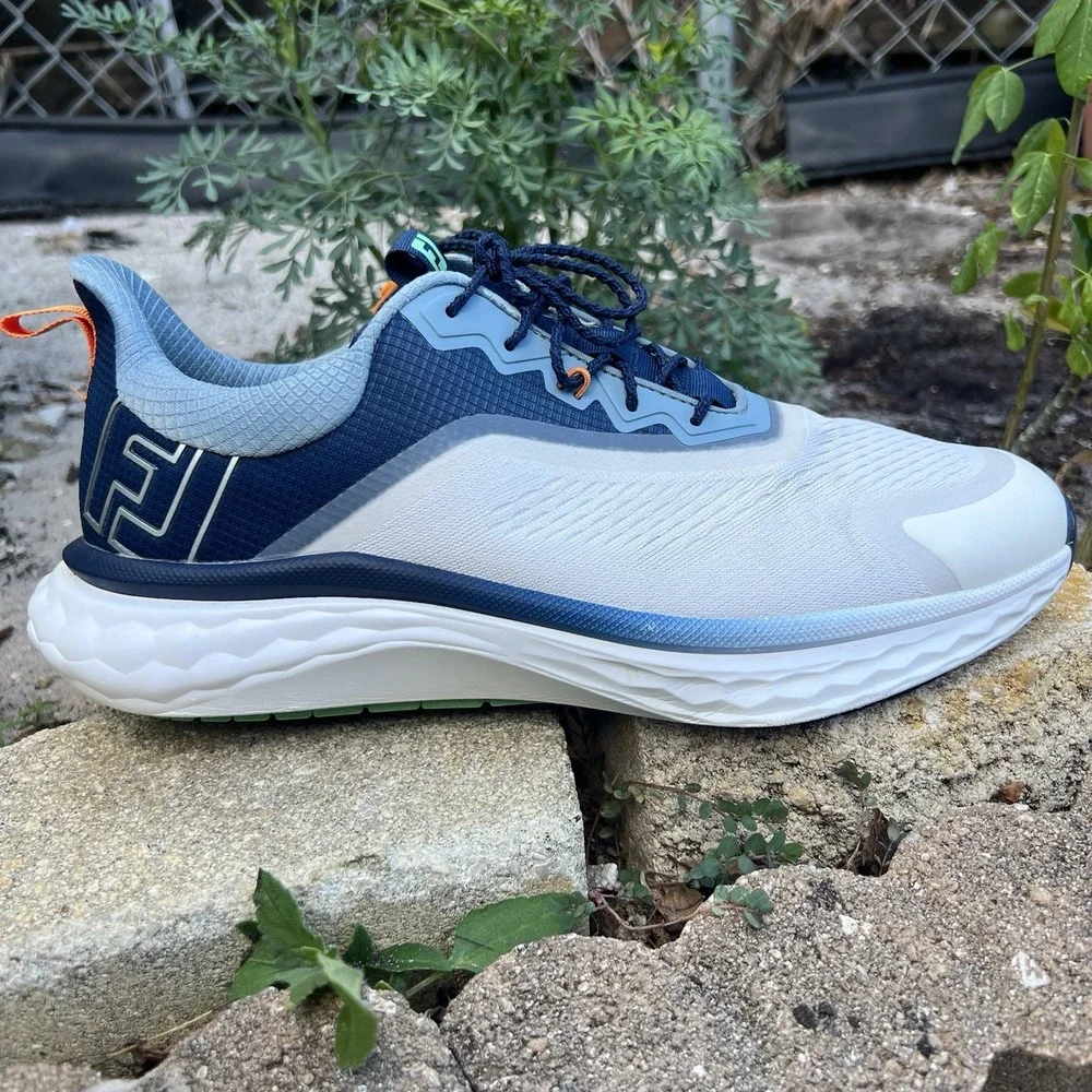 Foot Joy Quantum Golf Shoe Spikeless 10 M FJ White Blue Orange 57041 Men's