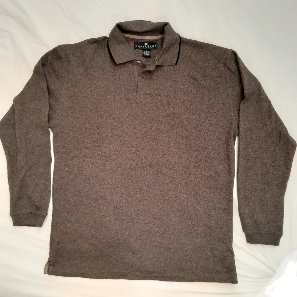 Consensus Sportswear Cotton Blend Collared Sweater, Brown, Tan, Black, L