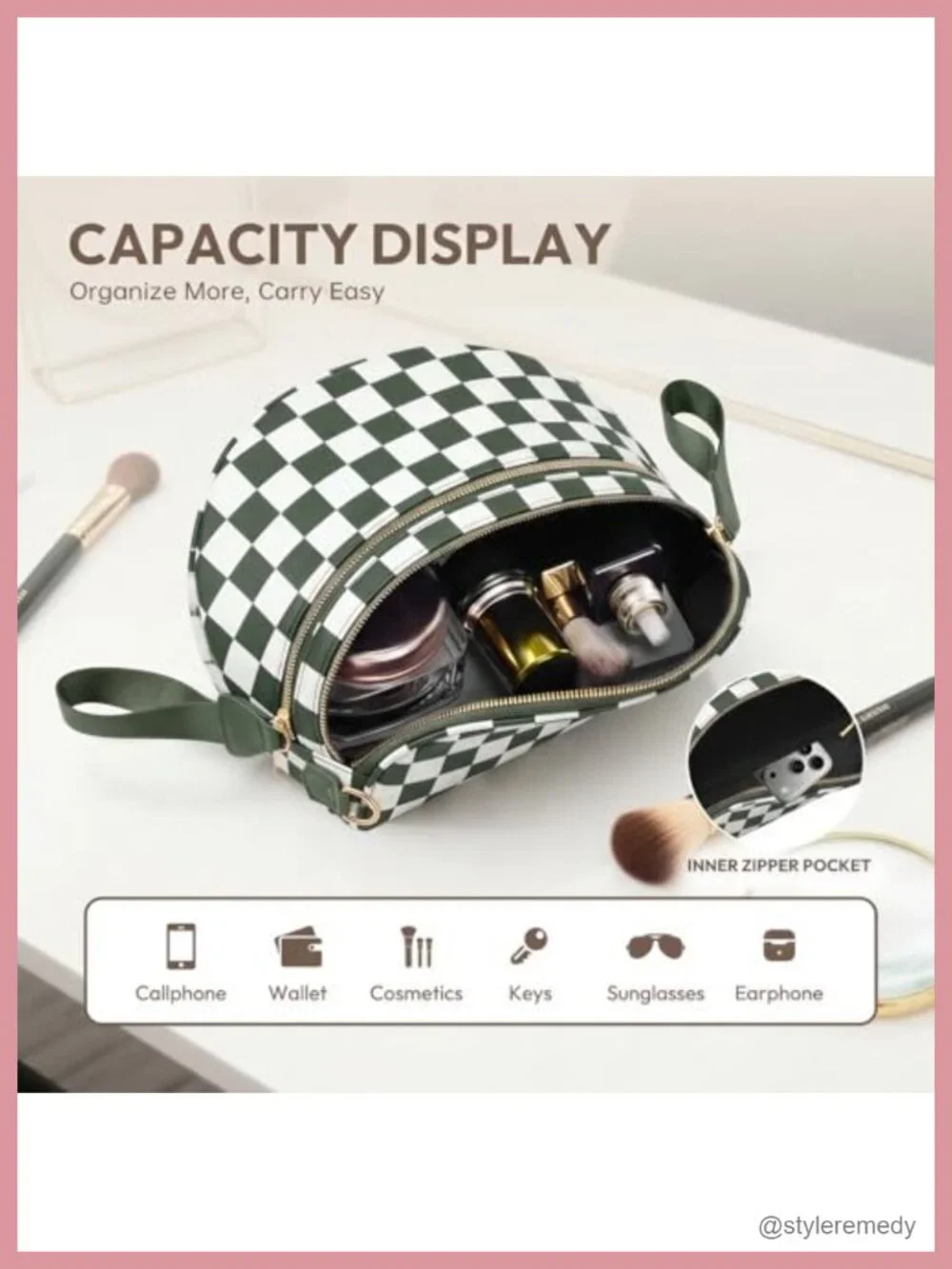 Large Checkered Nylon Crossbody Bag with RFID-Blocking Pouches Adjustable Strap