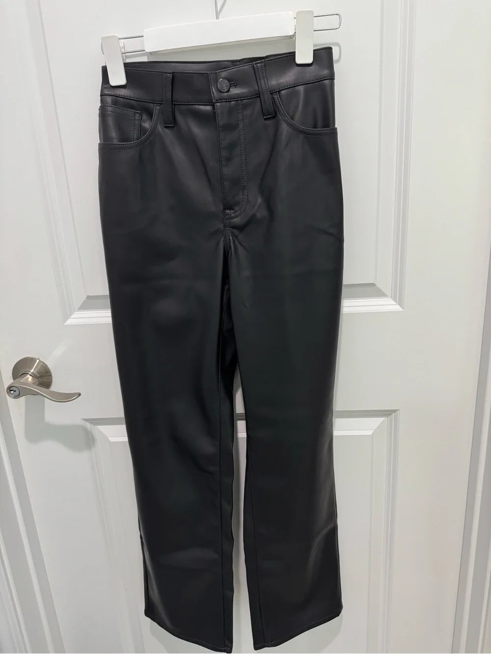 J Crew Women’s Petite straight Black Faux Leather Pants Size P29 NWT