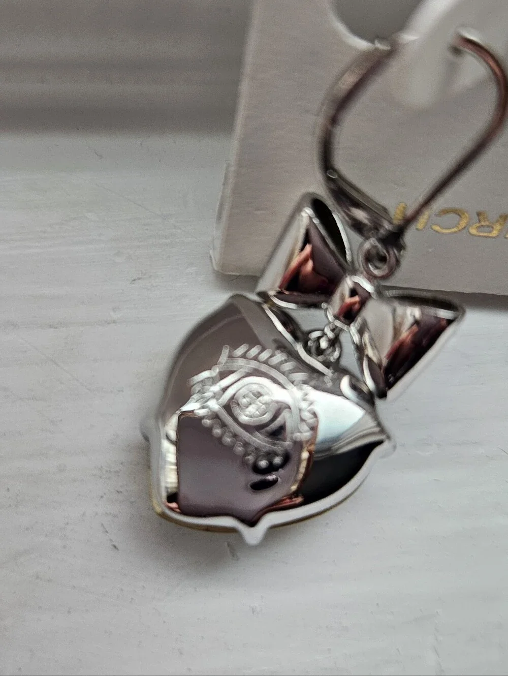 Tory Burch Silver Bow Drop Earrings with Pale Yellow Heart Crystals