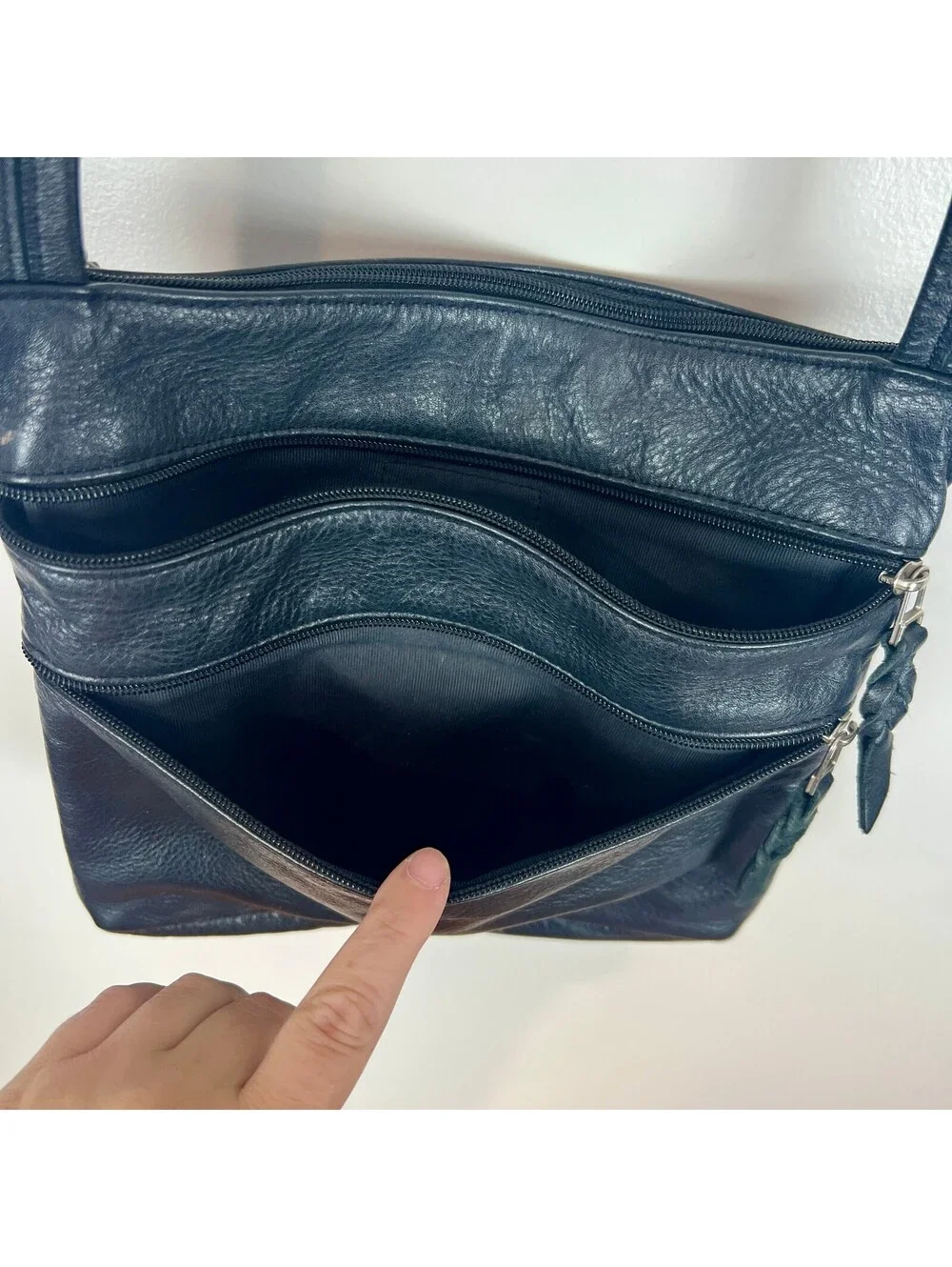 SAS Genuine Leather Black Crossbody Organizer Bag Adjustable Strap USA Made