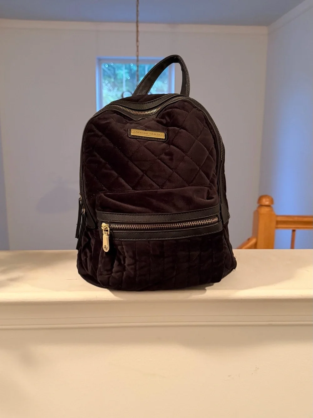 Adrienne Vittadini Quilted Black Velvet Mini Backpack