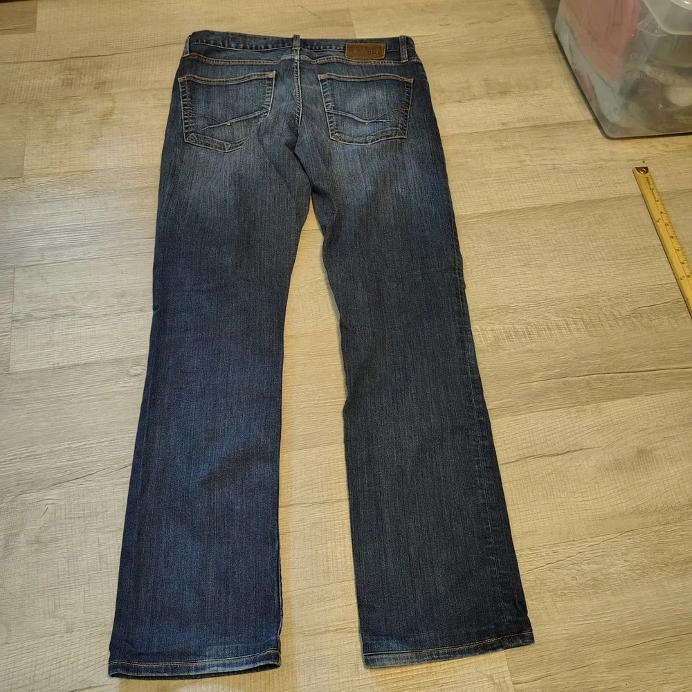 BKE Denim Jake Straight Mens Dark Wash Blue Jeans 34L Stretch Straight Leg