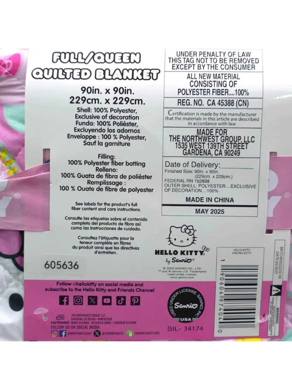 Hello Kitty reversible quilted