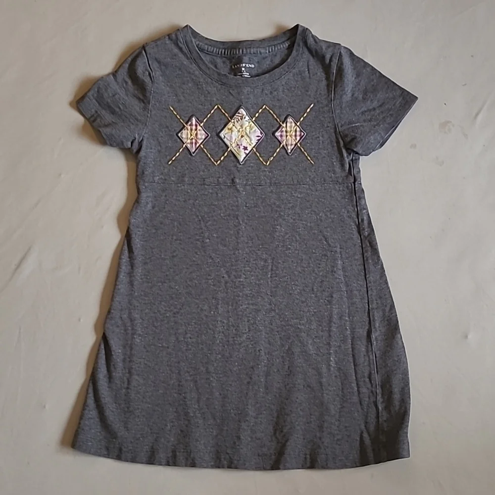 Land's End Gray Tshirt Dress With Diamond Embroidery Size Medium 5-6
