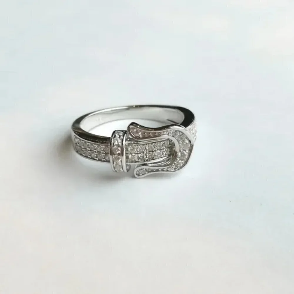 New Sterling silver cz buckle ring size 6