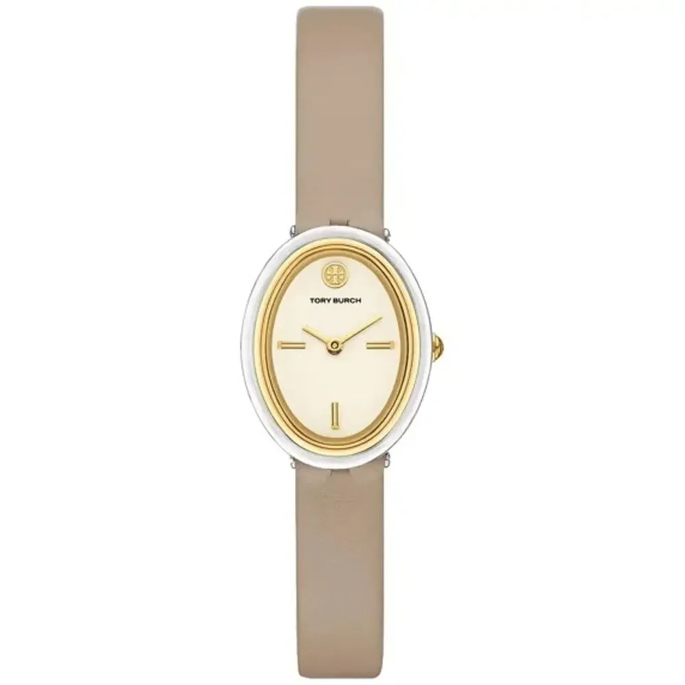 Tory Burch Women's Cream Dial Gray Leather Strap Quartz Watch TBW6031 22mm