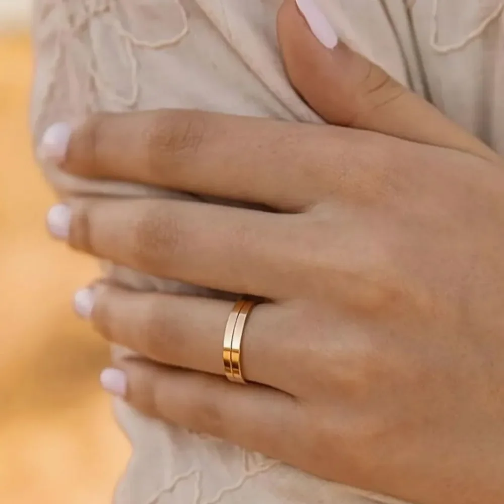 14K Gold Flat Cigar Band 5MM Ring Minimalist Stacking Wedding Band Dainty Lux