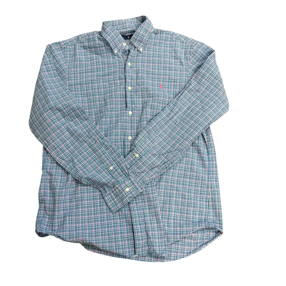 Polo Ralph Lauren Plaid Button Down Shirt Blue Pink Pastel Men's Large