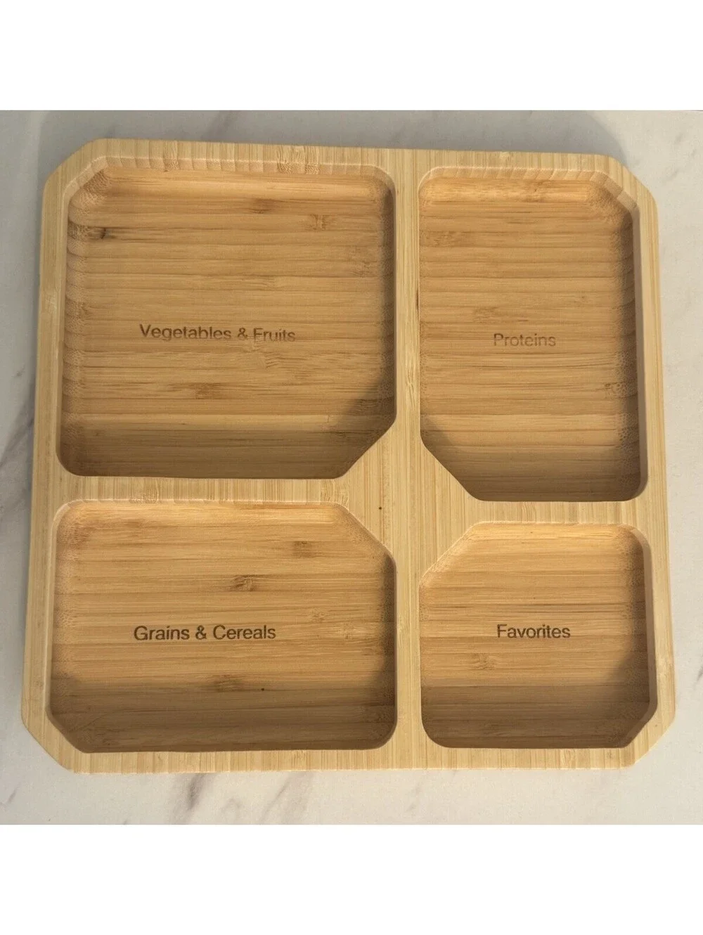 LaBoos Bamboo 4 Section Divided Tray Plate Portion Control Serving Dish Eco