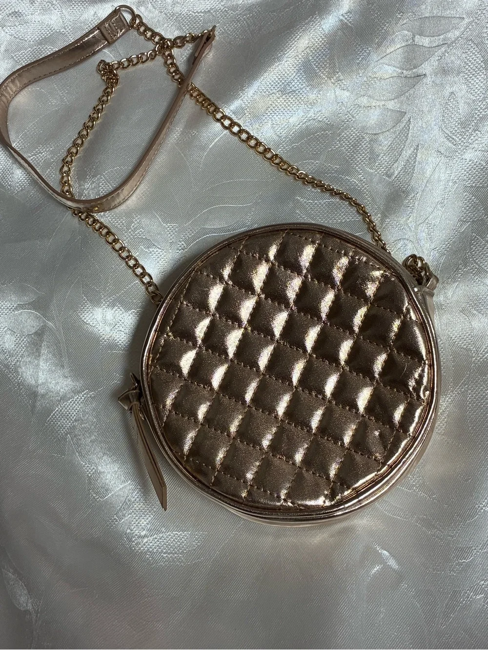Quilted Metallic Round Crossbody Bag - Rose Gold