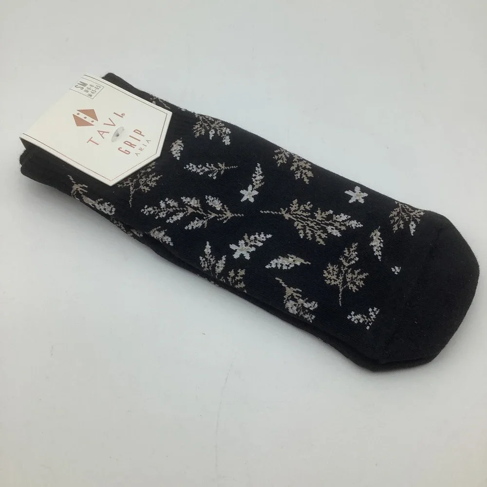 Tavi Aria Grip‎ Socks Ebony Floral Organic Cotton Non Slip Yoga Size Small New