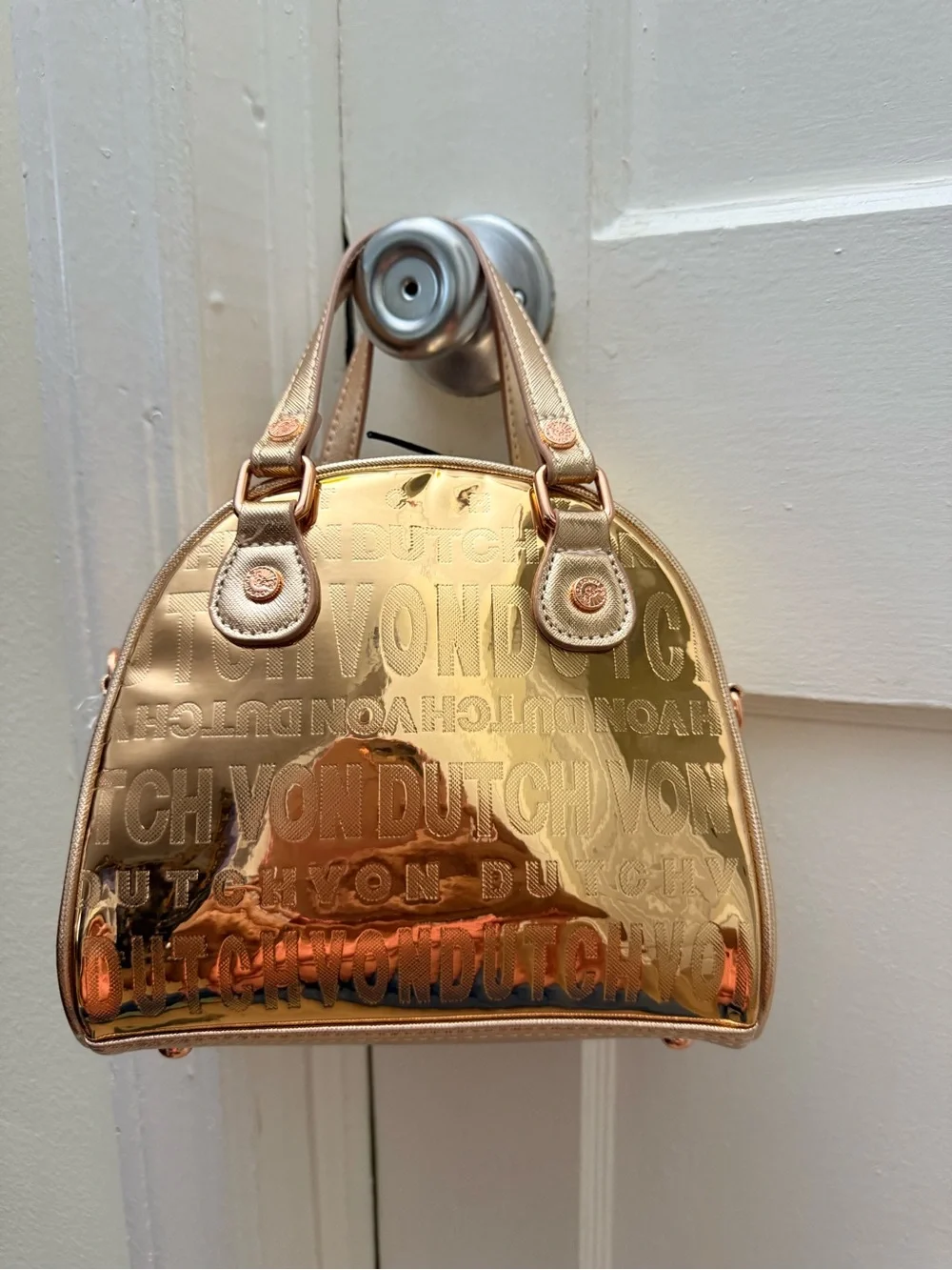 Von Dutch Metallic Rose Gold Mini Dome Satchel