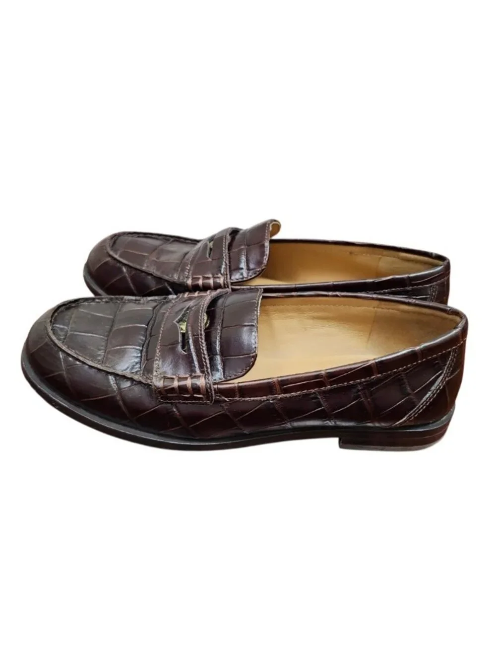 Madewell Croc Embossed Leather Penny Loafers Brown Women's Size 8.5