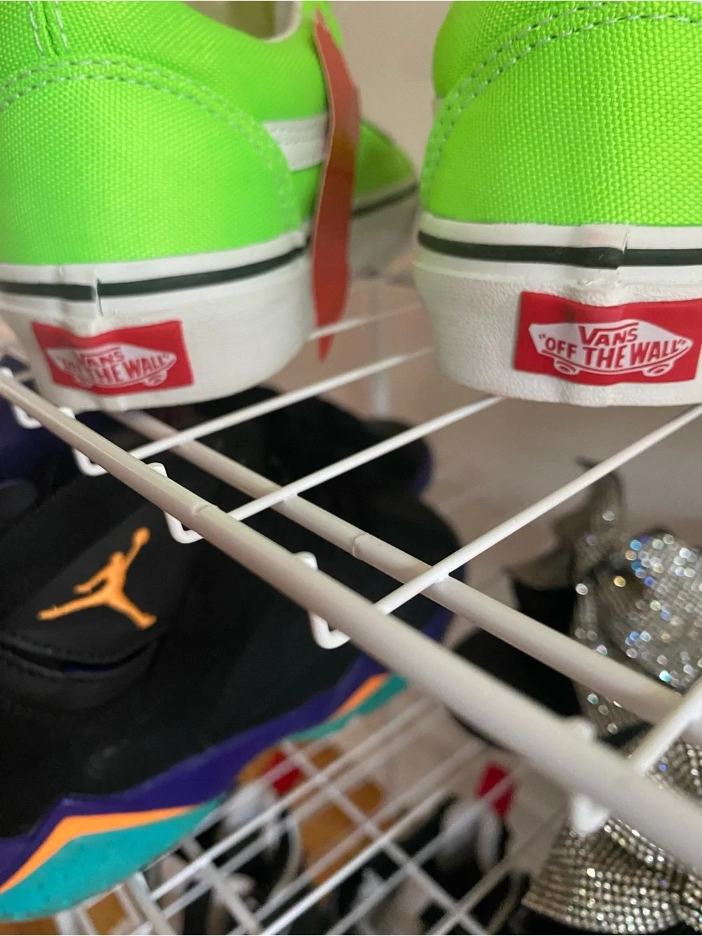 Vans Neon Green Low-Top Canvas Sneakers with White Stripe size 4y